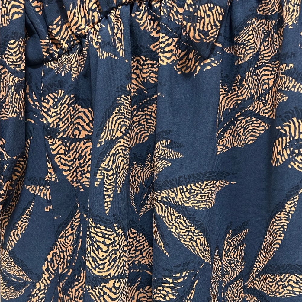 Navy and Beige Leaf Print Dress - Picture 2 of 2